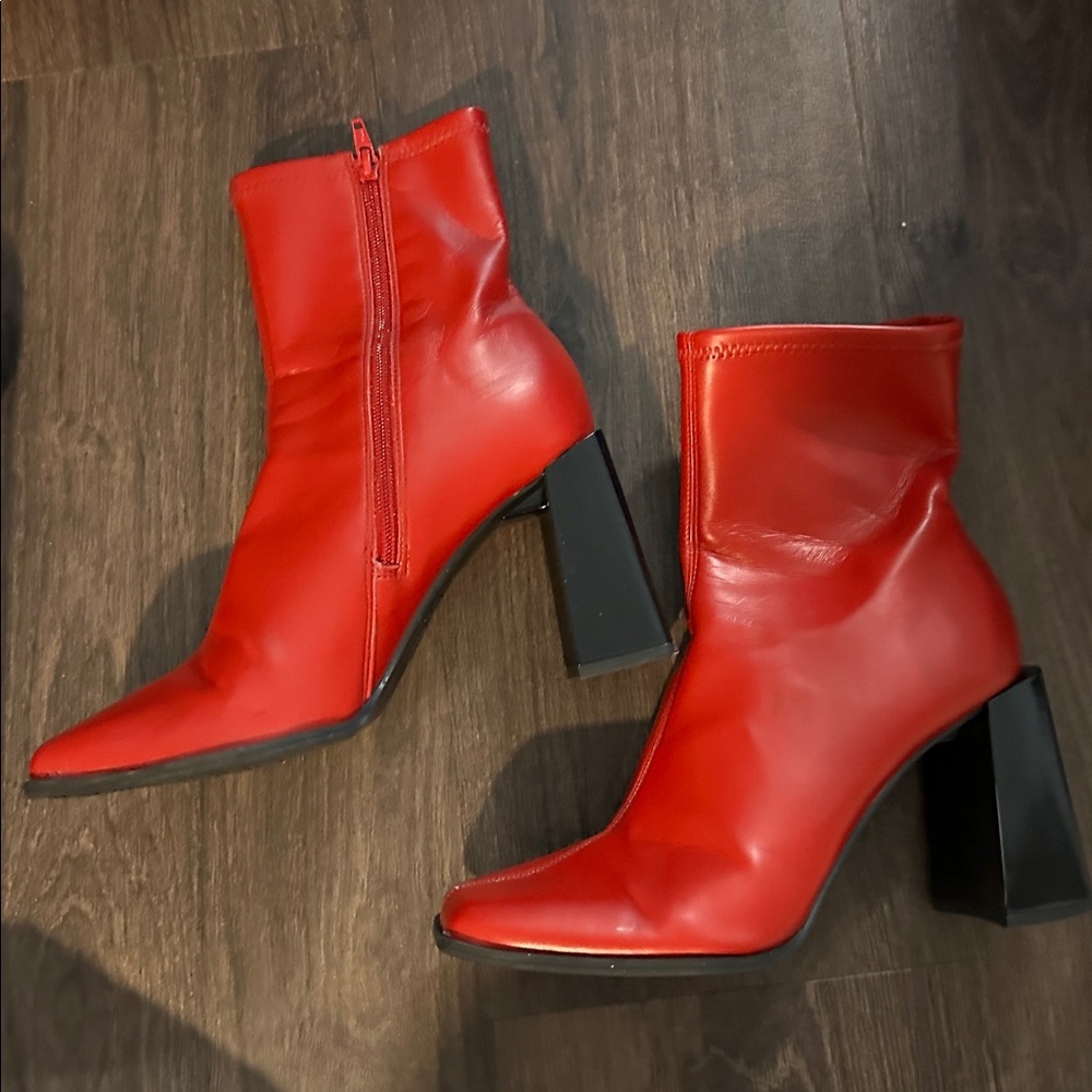 Border-Line Stretch Red Metallic Block Heel Booti… - image 8